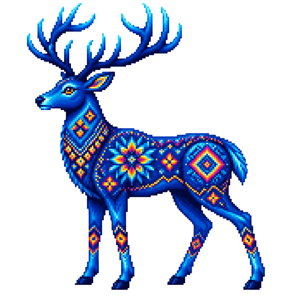 Pixel-art blue deer, symbol of WIXOL